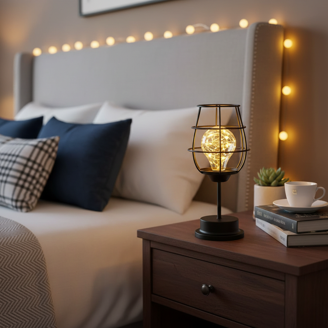 Industrial Cage Table Lamp – Vintage Iron LED Lamp for Bedroom, Living Room & Home Decor