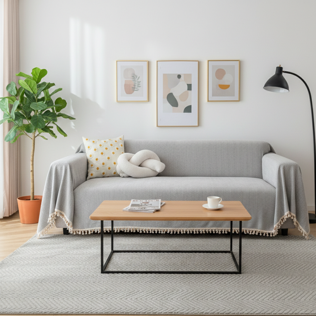 Herringbone Sofa Cover with Tassels