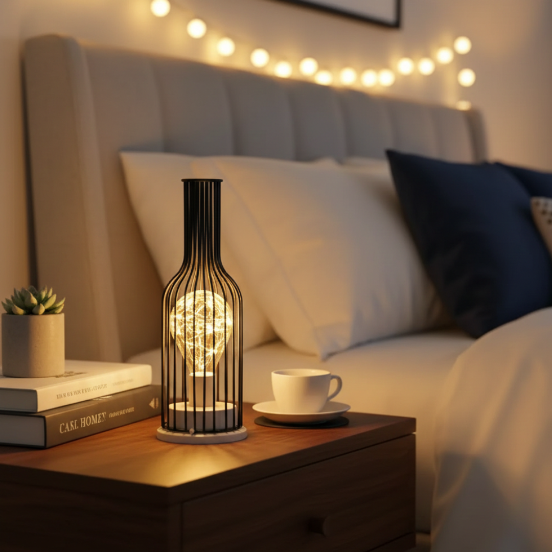 Industrial Cage Table Lamp – Vintage Iron LED Lamp for Bedroom, Living Room & Home Decor
