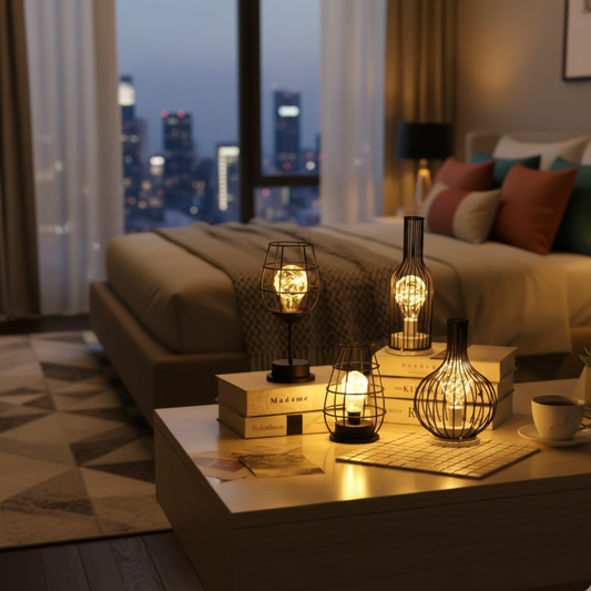 Industrial Cage Table Lamp – Vintage Iron LED Lamp for Bedroom, Living Room & Home Decor