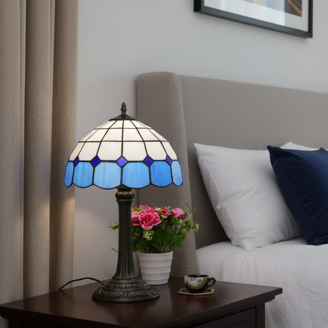 Vintage Stained Glass Table Lamp – Peacock Design Bedside Lamp for Living Room & Home Decor