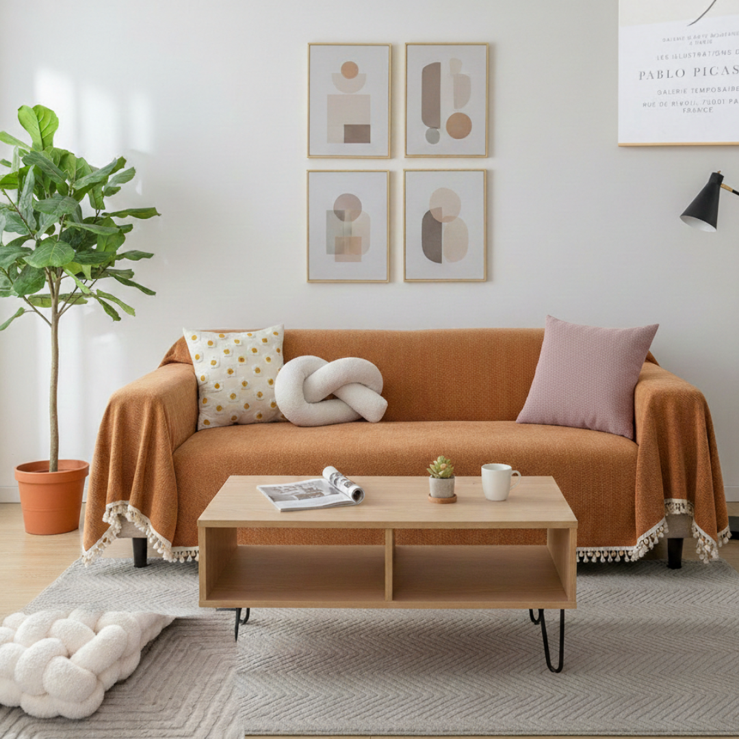 Herringbone Sofa Cover with Tassels