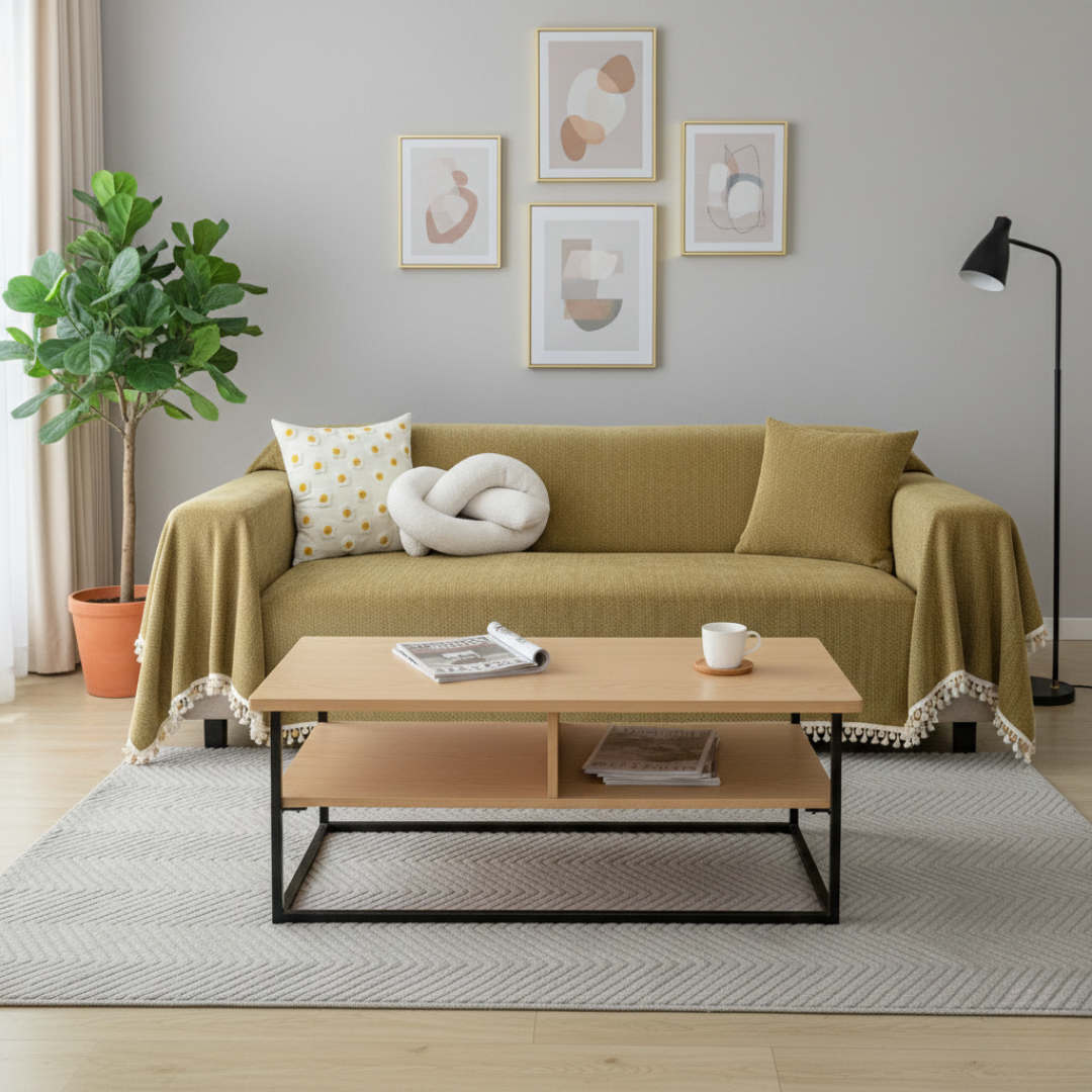Herringbone Sofa Cover with Tassels