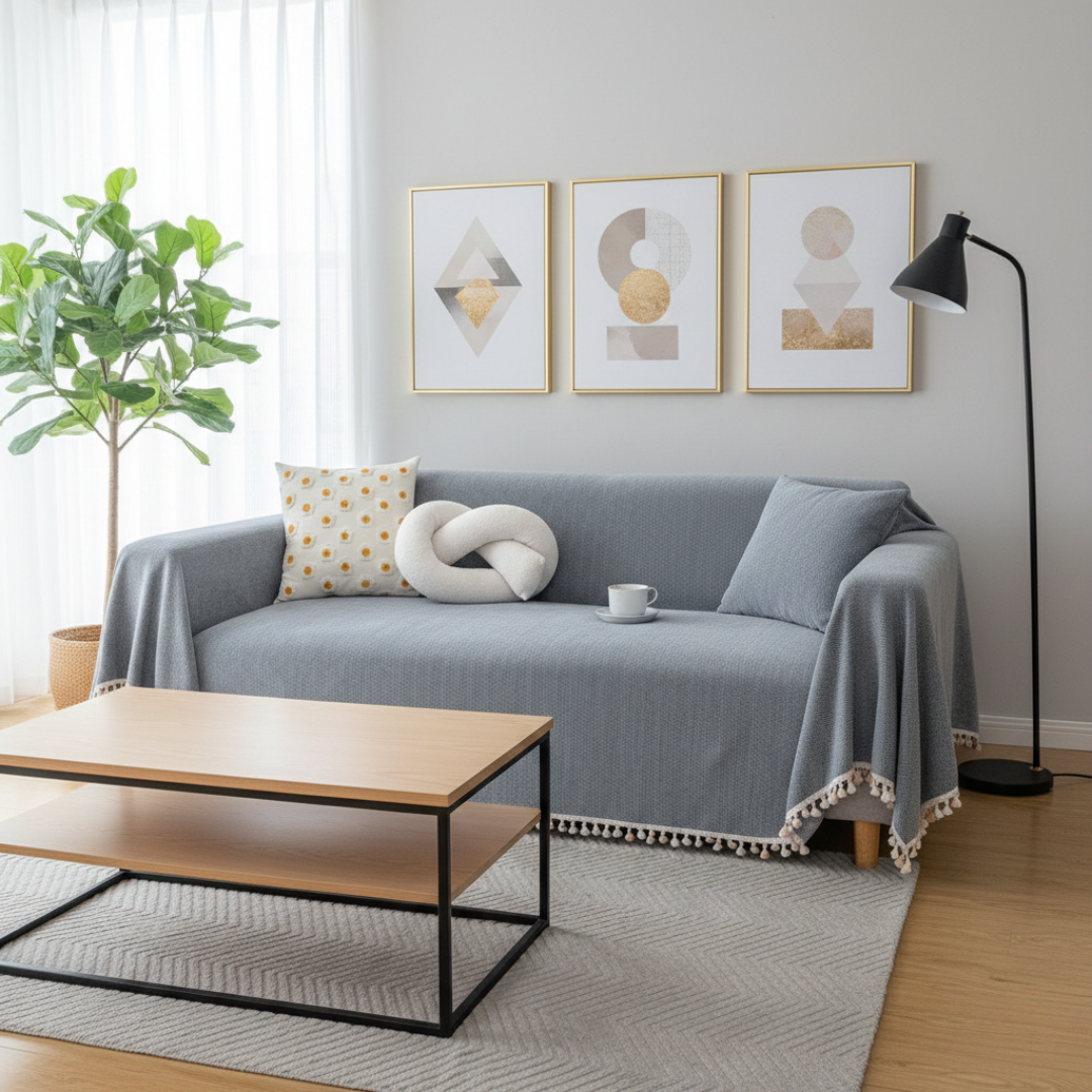 Herringbone Sofa Cover with Tassels