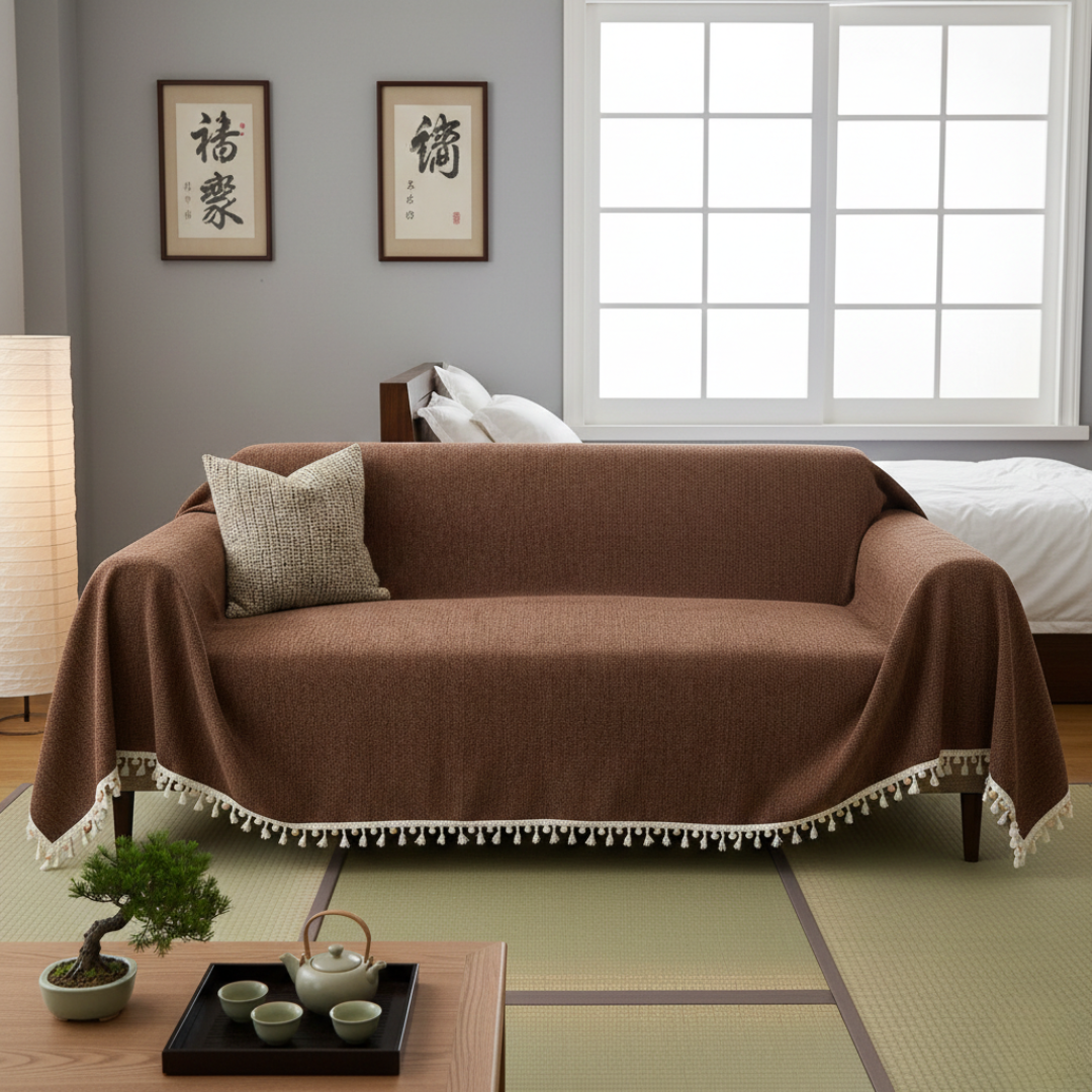 Herringbone Sofa Cover with Tassels