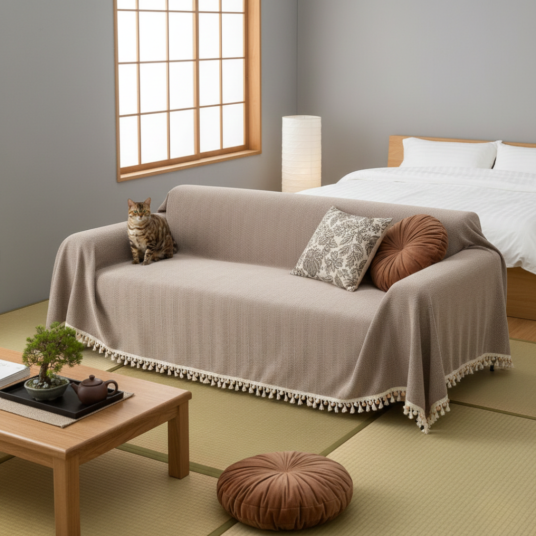 Herringbone Sofa Cover with Tassels