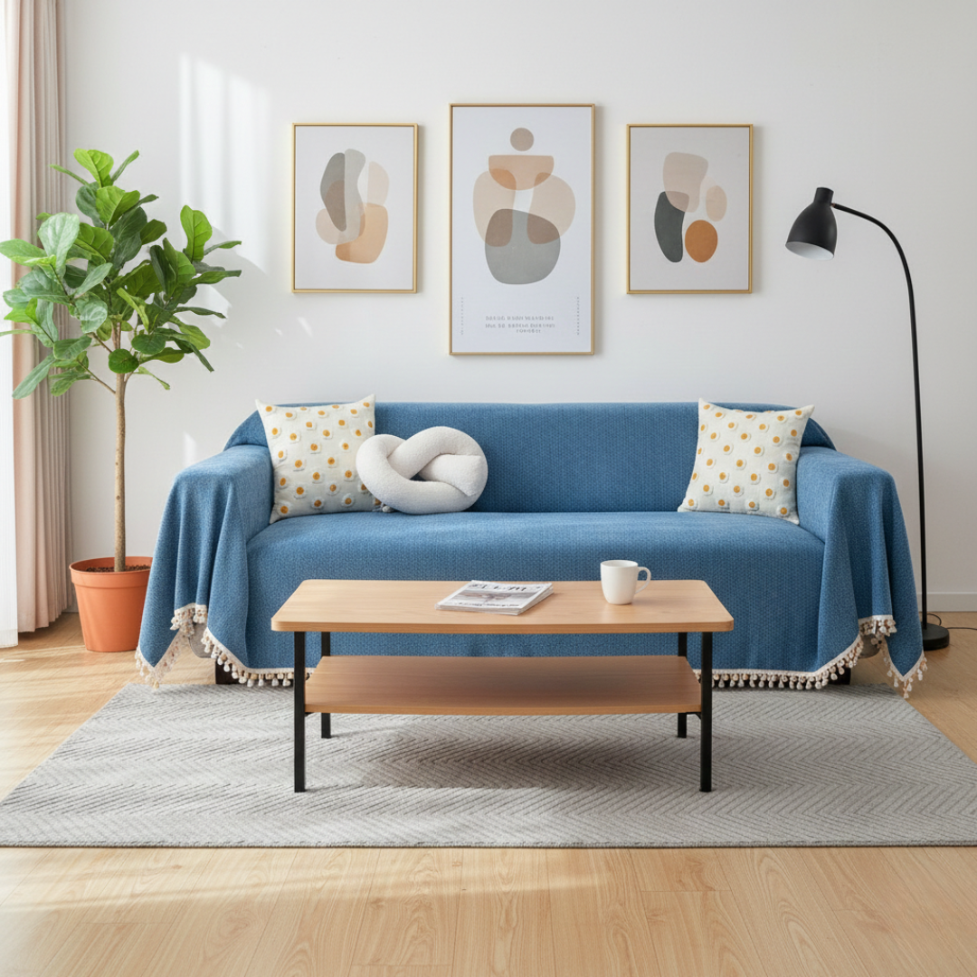 Herringbone Sofa Cover with Tassels