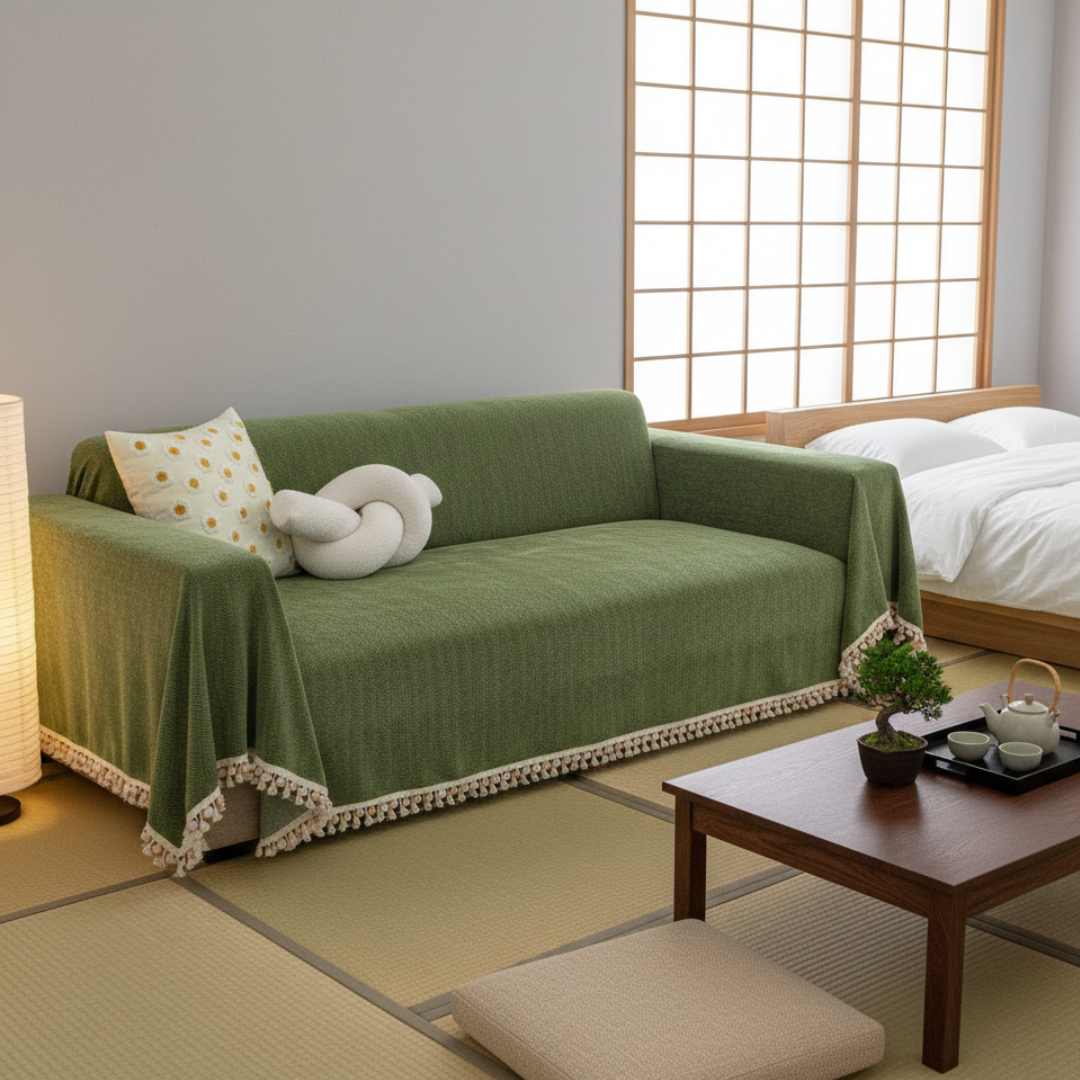 Herringbone Sofa Cover with Tassels