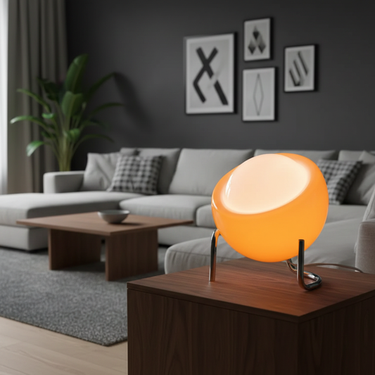 Bauhaus Glass Table Lamp with Stainless Steel Base – Modern LED Bedside Lamp for Living Room & Bedroom