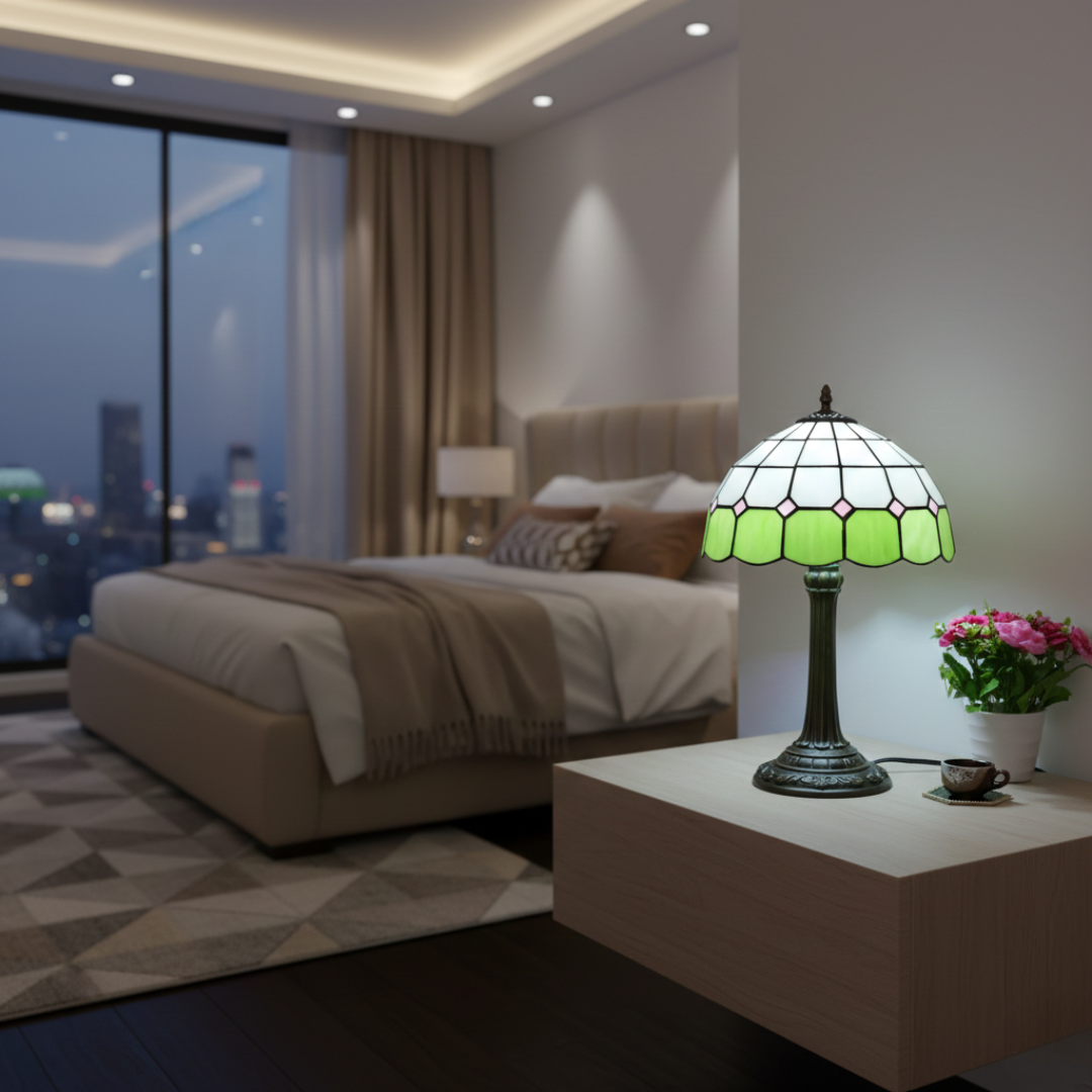 Vintage Stained Glass Table Lamp – Peacock Design Bedside Lamp for Living Room & Home Decor