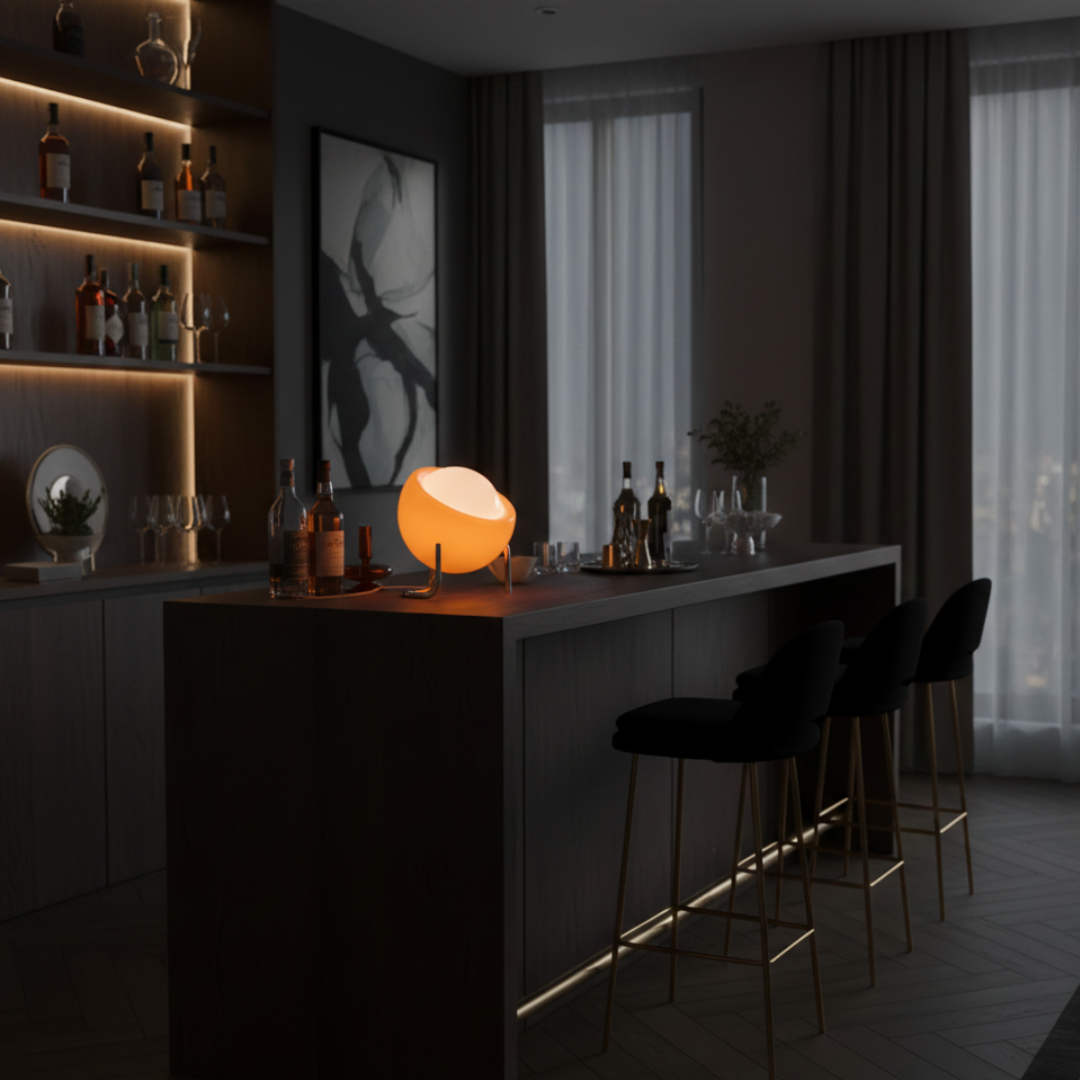 Bauhaus Glass Table Lamp with Stainless Steel Base – Modern LED Bedside Lamp for Living Room & Bedroom