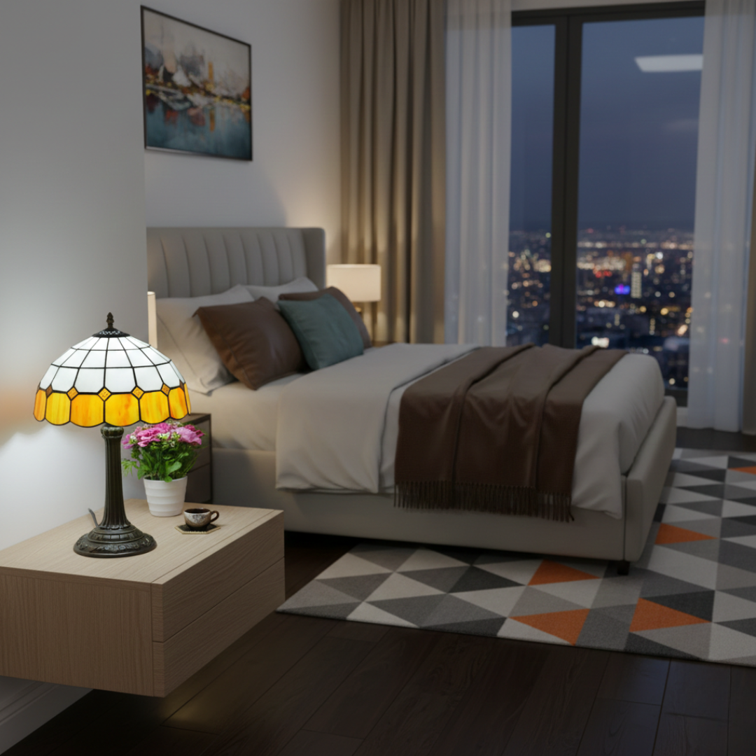 Vintage Stained Glass Table Lamp – Peacock Design Bedside Lamp for Living Room & Home Decor