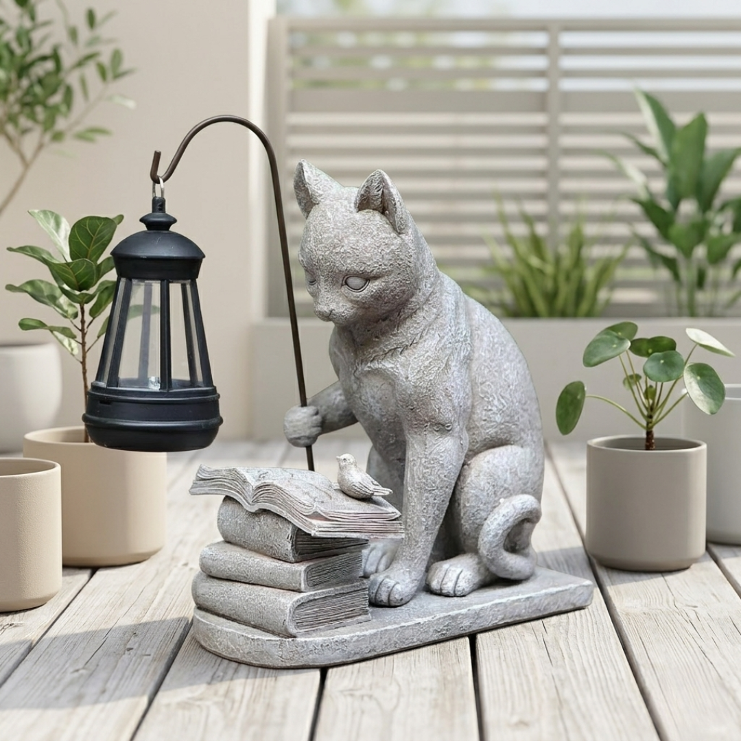 Cat Garden Statue with Solar Light