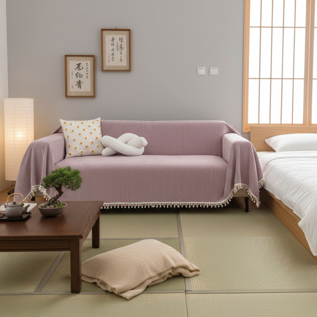 Herringbone Sofa Cover with Tassels