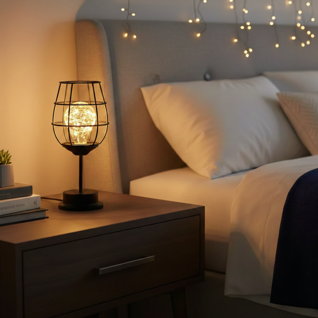 Industrial Cage Table Lamp – Vintage Iron LED Lamp for Bedroom, Living Room & Home Decor