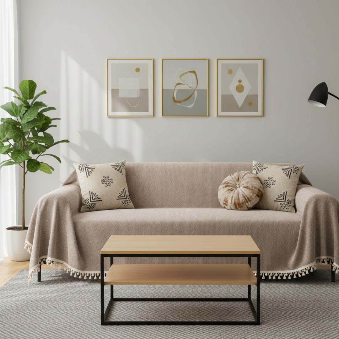 Herringbone Sofa Cover with Tassels