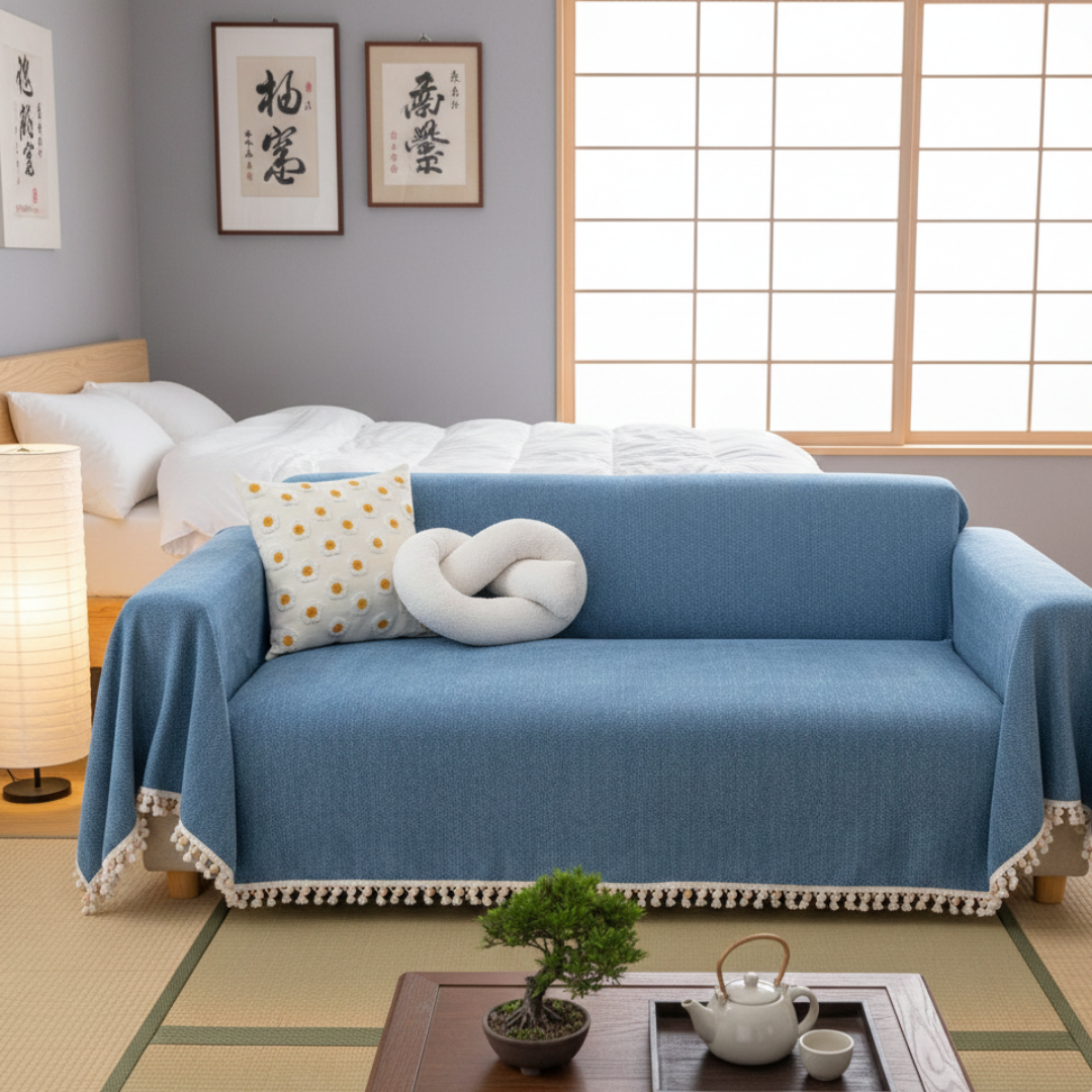 Herringbone Sofa Cover with Tassels