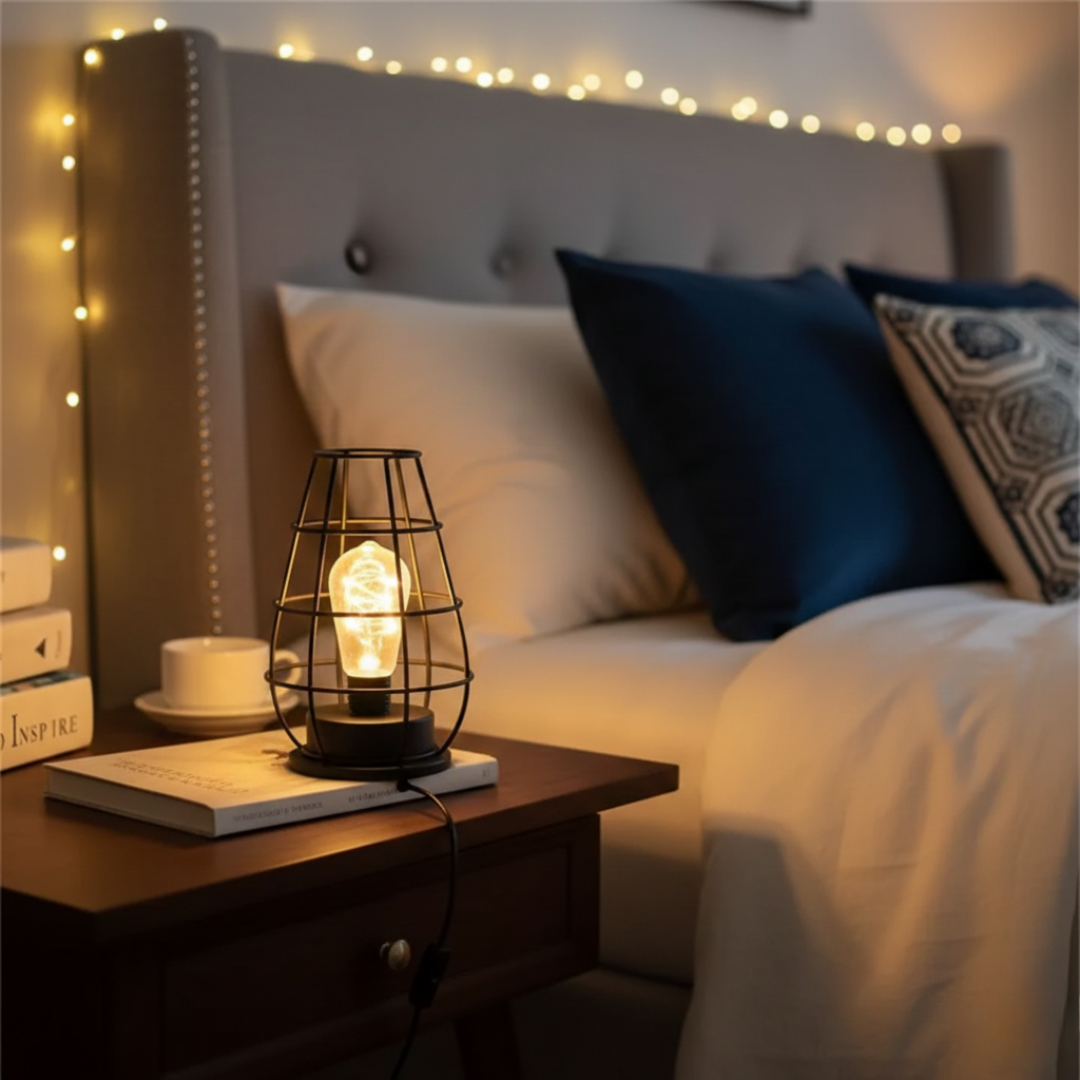 Industrial Cage Table Lamp – Vintage Iron LED Lamp for Bedroom, Living Room & Home Decor