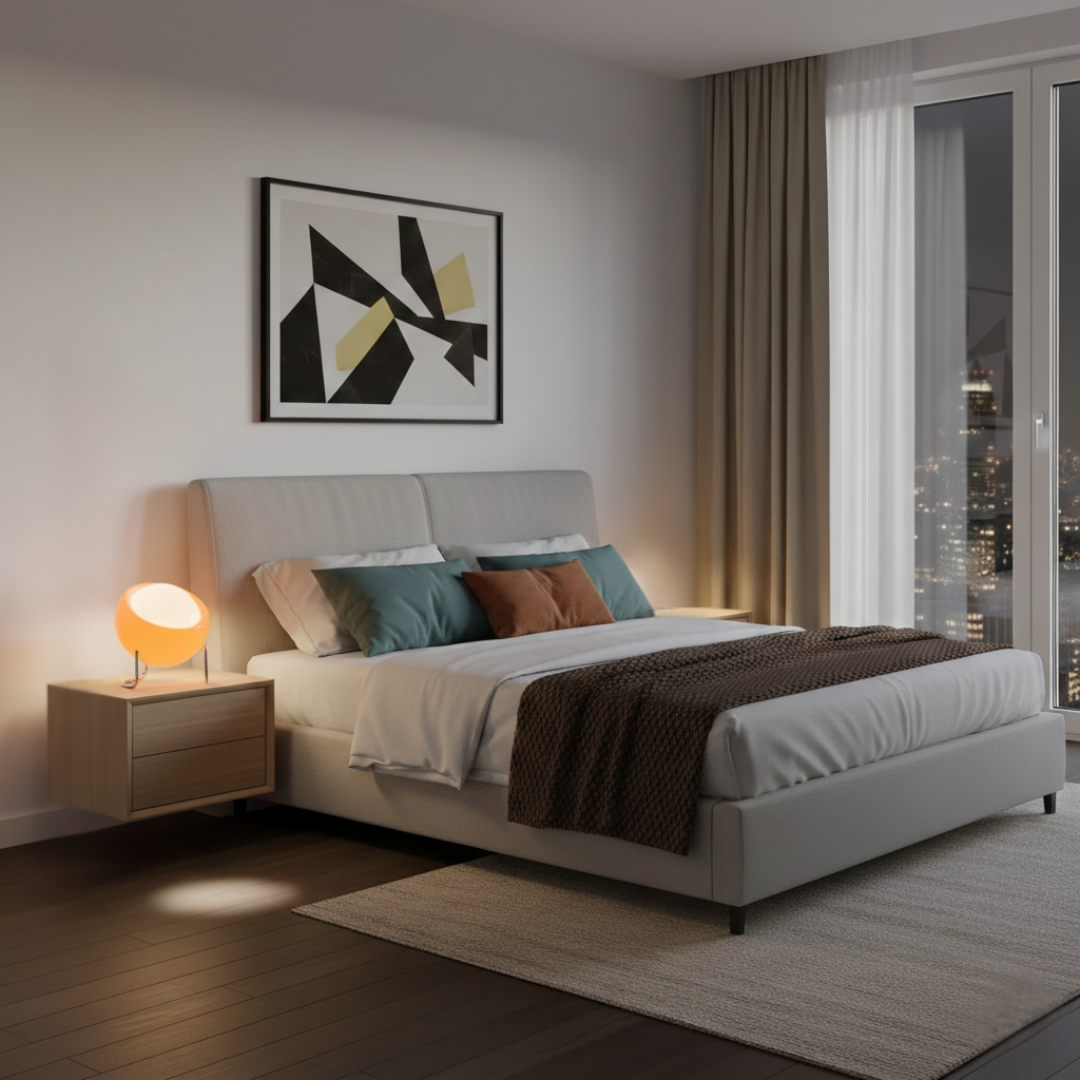 Bauhaus Glass Table Lamp with Stainless Steel Base – Modern LED Bedside Lamp for Living Room & Bedroom