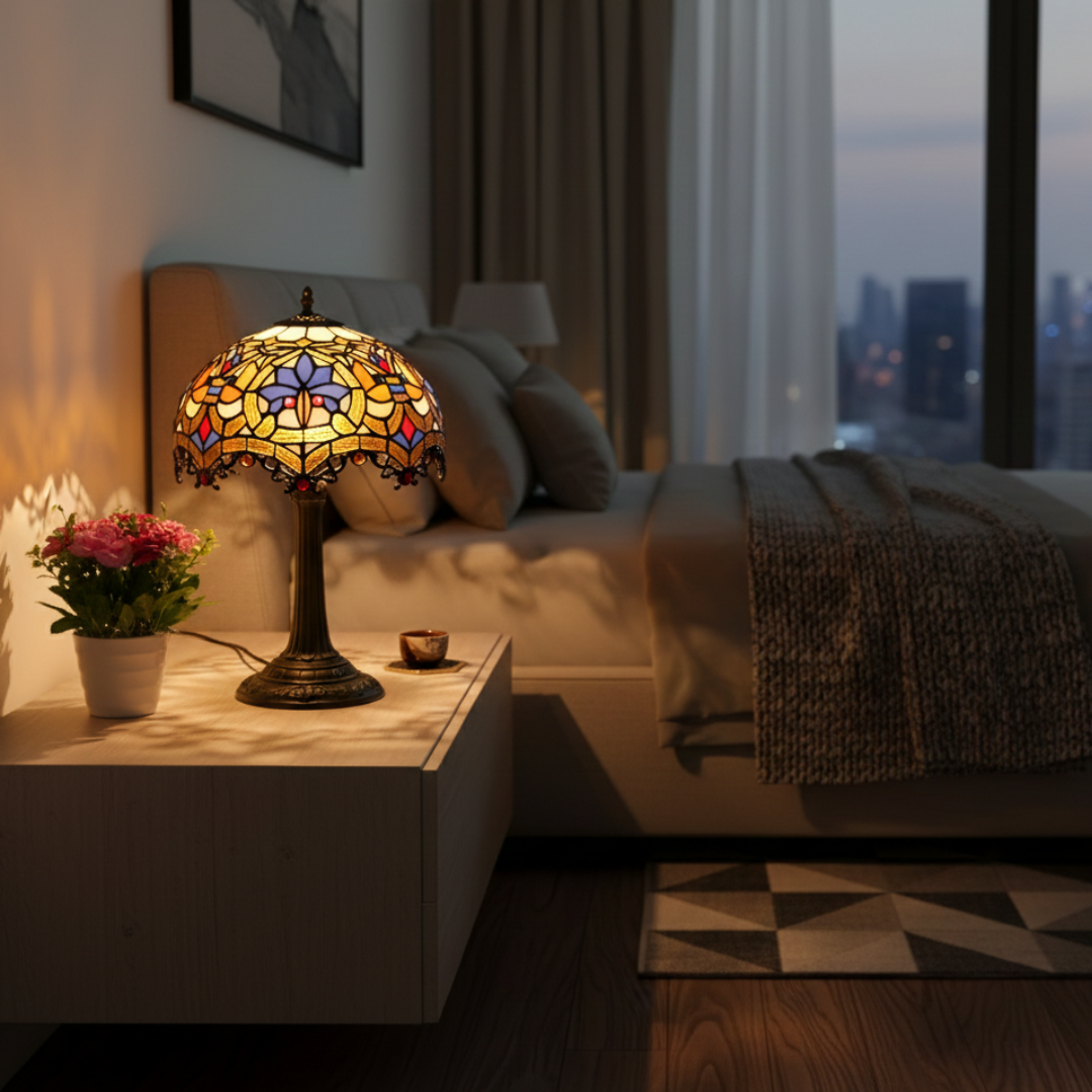 Vintage Stained Glass Table Lamp – Peacock Design Bedside Lamp for Living Room & Home Decor