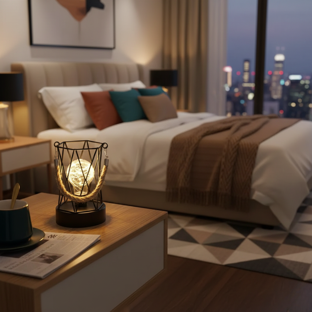 Industrial Cage Table Lamp – Vintage Iron LED Lamp for Bedroom, Living Room & Home Decor