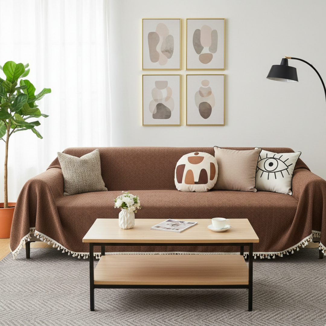 Herringbone Sofa Cover with Tassels