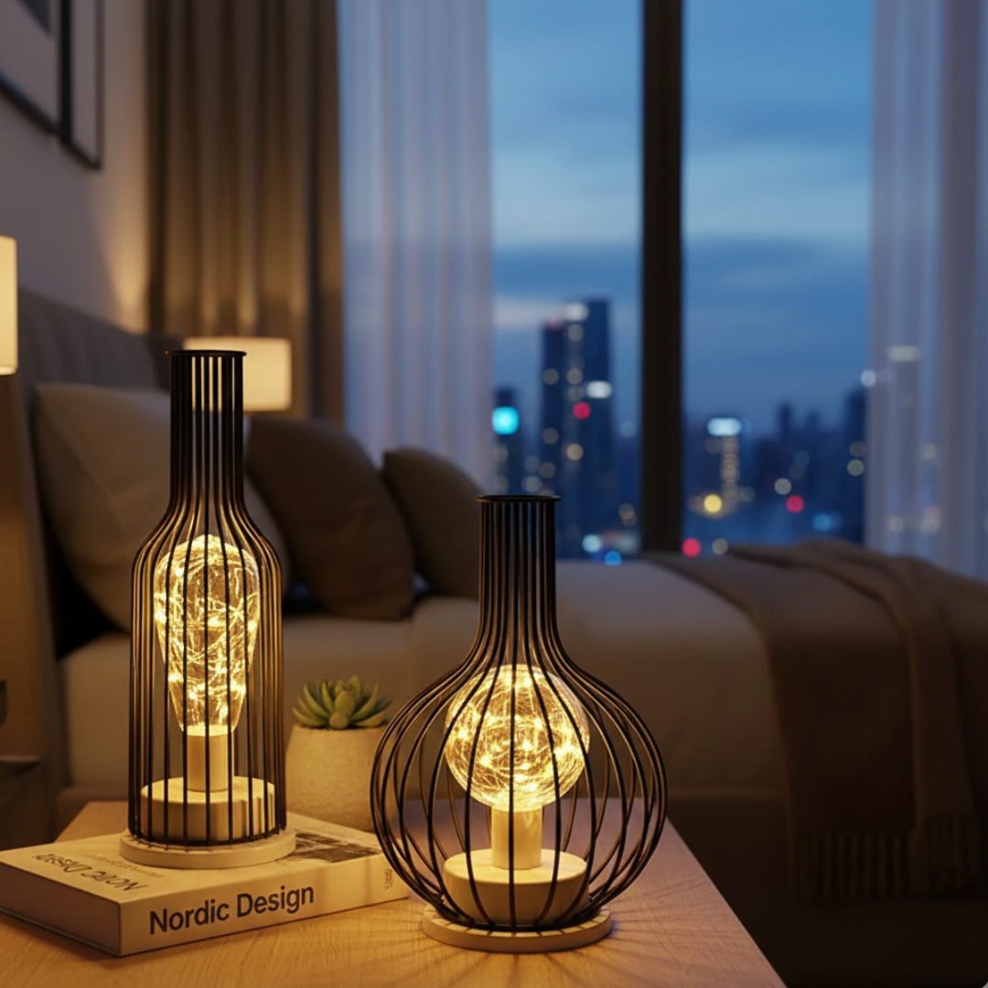 Industrial Cage Table Lamp – Vintage Iron LED Lamp for Bedroom, Living Room & Home Decor