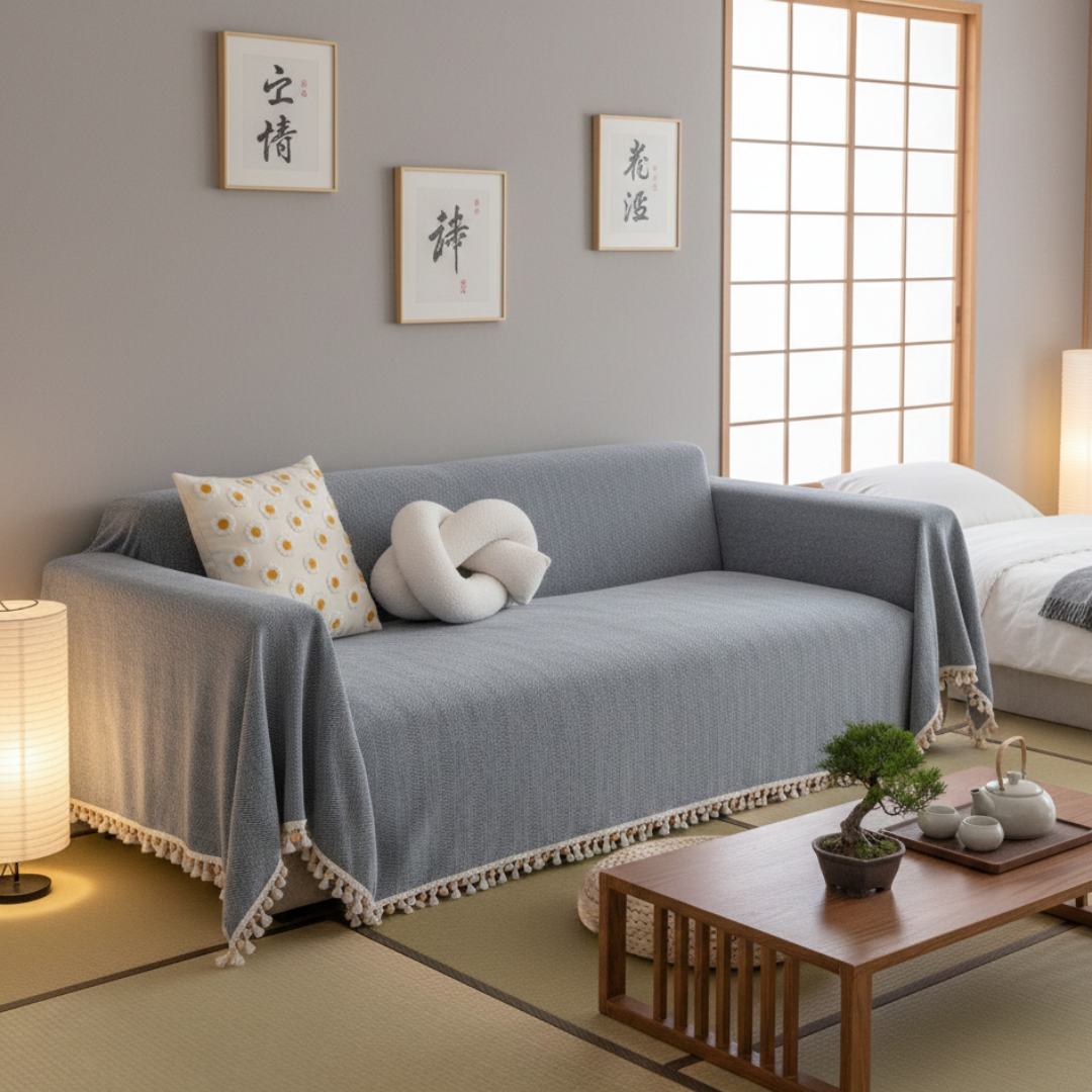 Herringbone Sofa Cover with Tassels