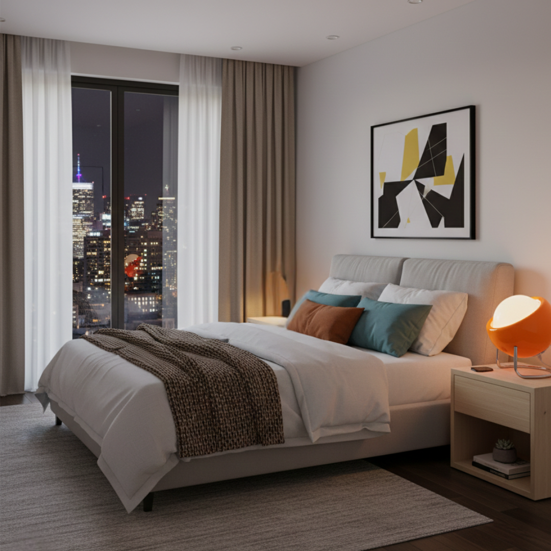 Bauhaus Glass Table Lamp with Stainless Steel Base – Modern LED Bedside Lamp for Living Room & Bedroom