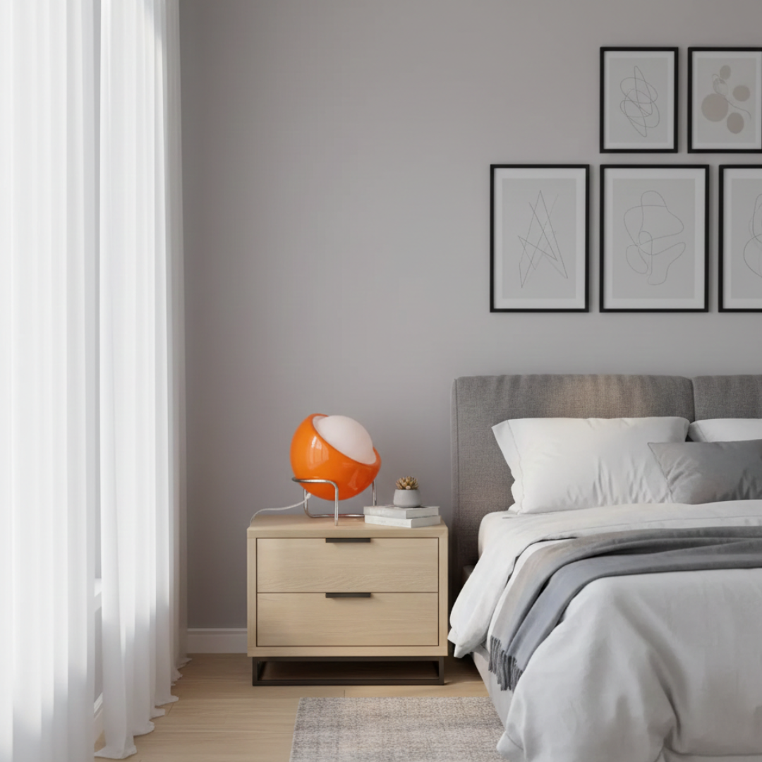 Bauhaus Glass Table Lamp with Stainless Steel Base – Modern LED Bedside Lamp for Living Room & Bedroom