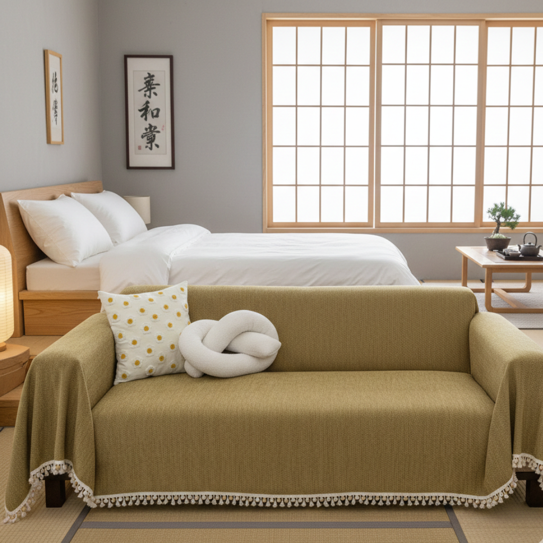 Herringbone Sofa Cover with Tassels